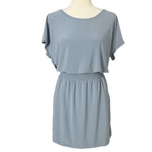 White House Black Market Blue Gray Short Sleeve  Smocked Waist Dress- Size S